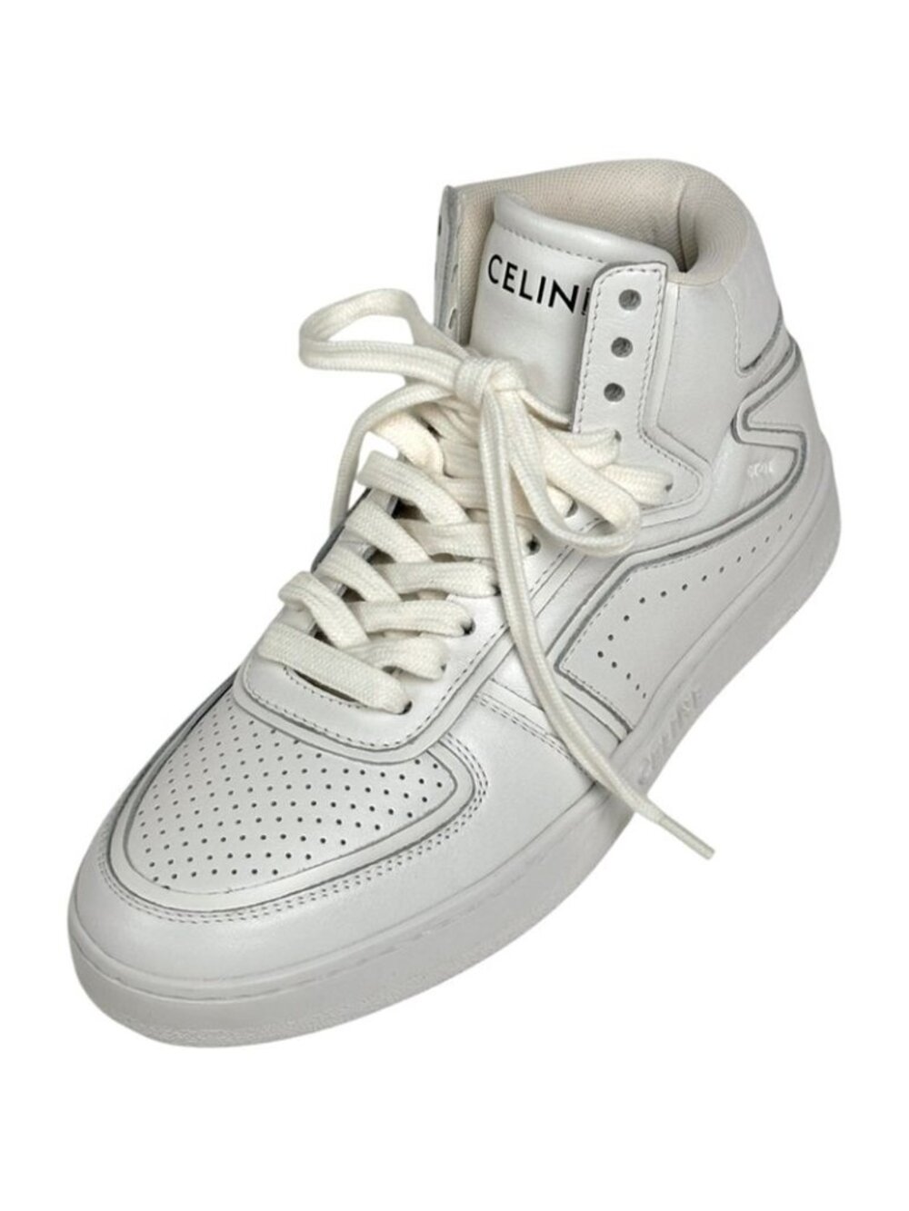Celine CT 01 Lace Up High Cut Sneakers Logo Shoes Leather White - Picture 1 of 9